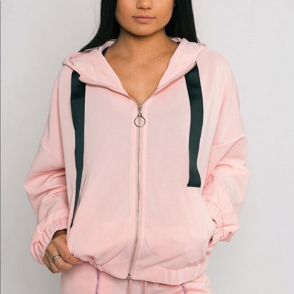 Waisted Hooded Track Jacket Pink Size Large - Picture 4 of 11